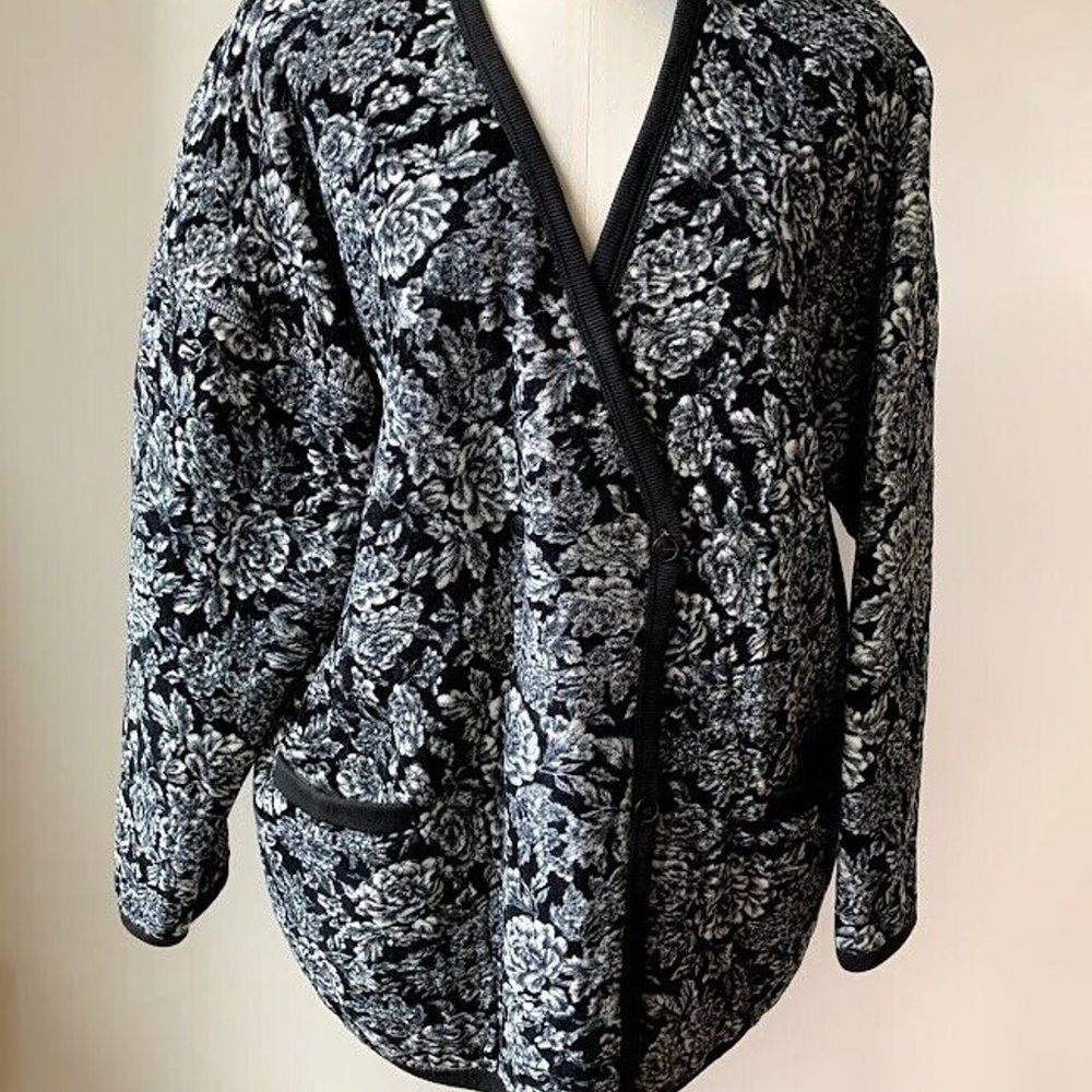 SONIA RYKIEL PARIS Woman Cardigan JACKET Velvet Black White COTTON Warm VTG
